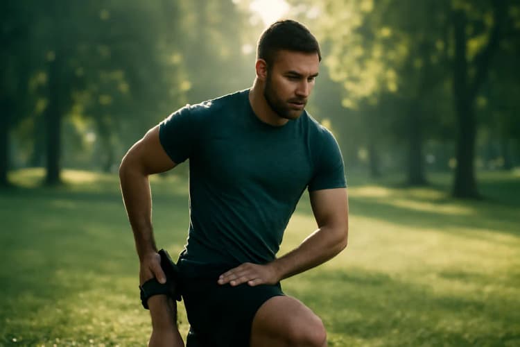 Atleta fazendo alongamento, ômega-3 beneficia a recuperação muscular